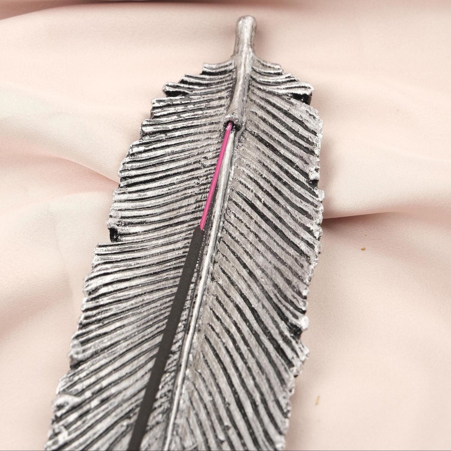 Silver Feather Incense Stick Holder, Aromatherapy Accessories for Meditation Lovers, Unique Yoga Gift | Smoke Lid & Incense Stick Burner