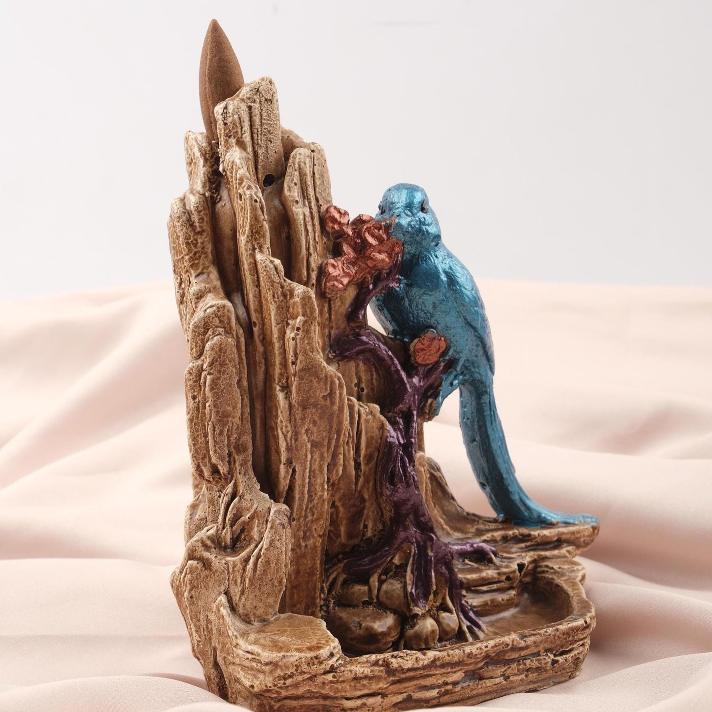 Bird at the Rocks Backflow Incense Burner, 18 cm and 7 in, Nature-Inspired Resin Smoke Fountain, Spiritual Decor, Meditation Gift