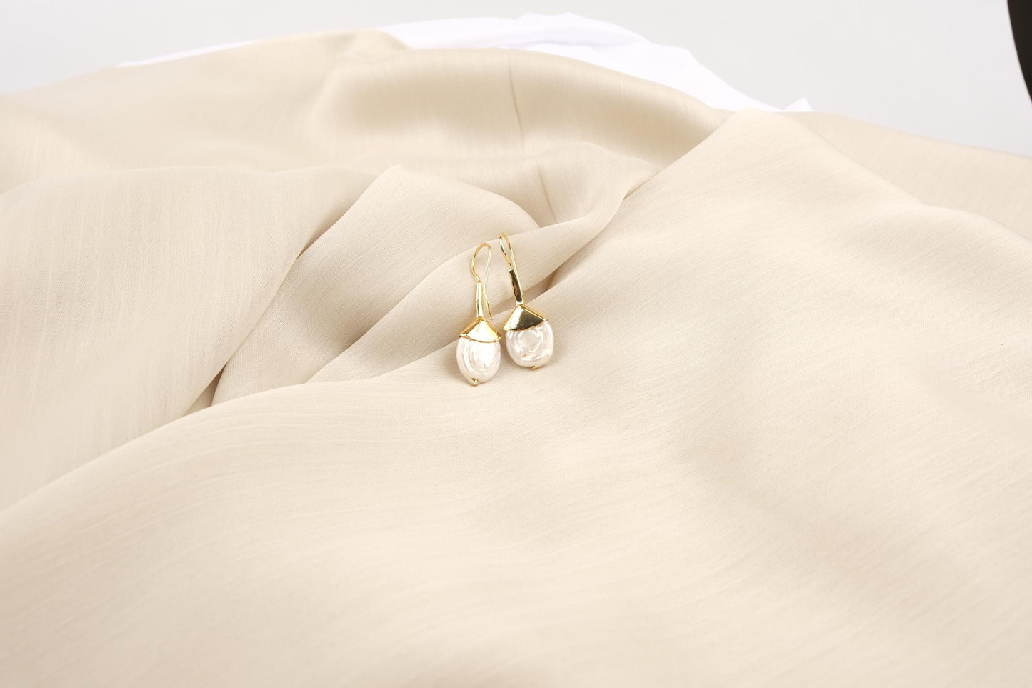 Handmade Genuine Pearl Dangle Earrings, Elegant Gold Plated Design with Baroque Freshwater Pearls, Vintage Style & Antique Looking Her Gift