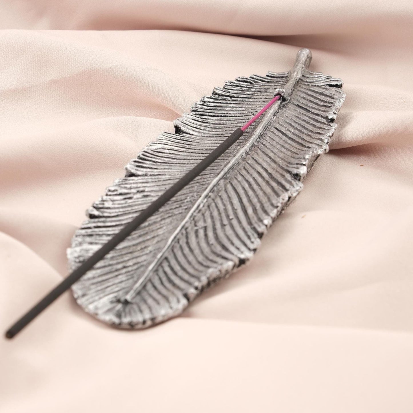 Silver Feather Incense Stick Holder, Aromatherapy Accessories for Meditation Lovers, Unique Yoga Gift | Smoke Lid & Incense Stick Burner