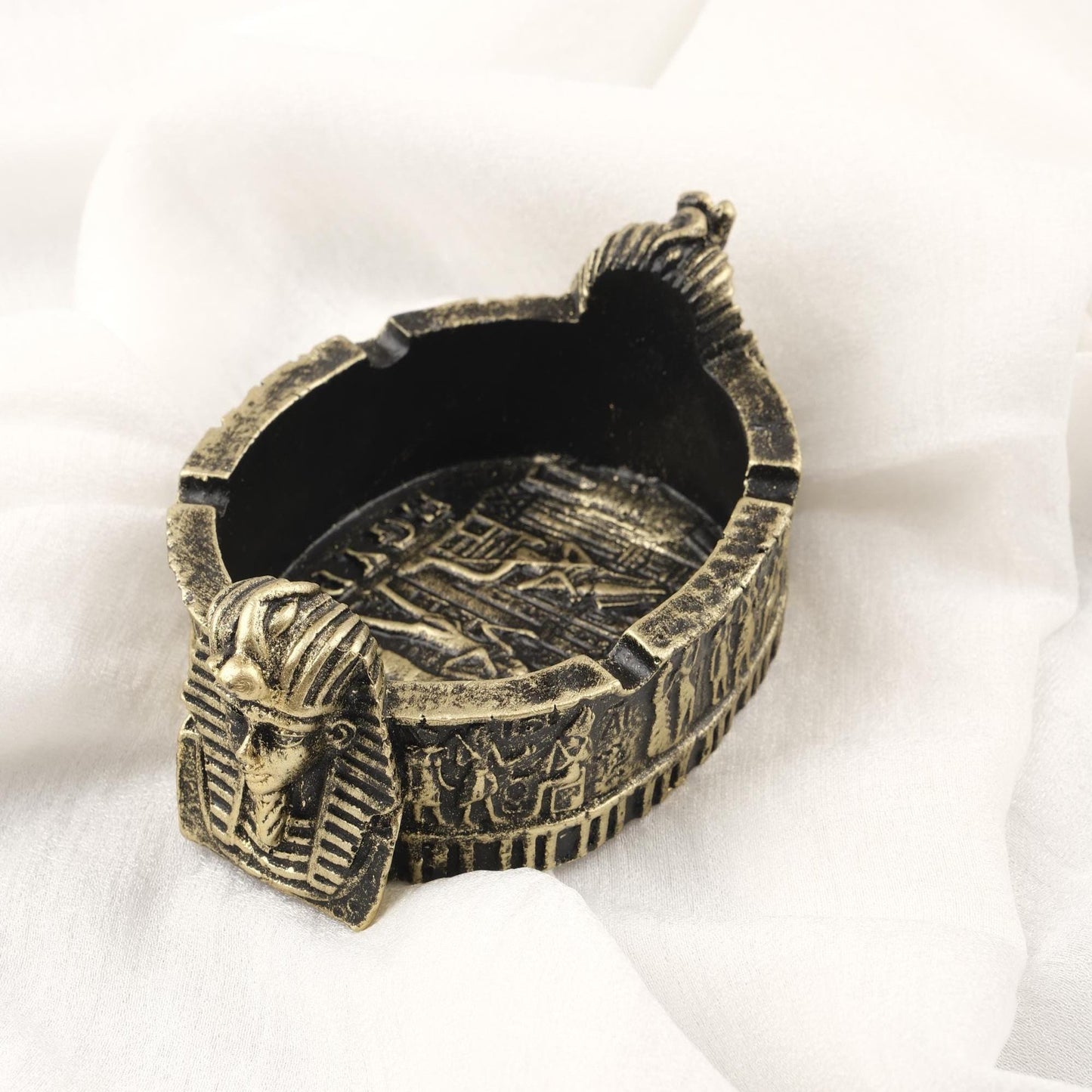 Black and Silver Pharaoh Ashtray 10x15cm Heavy Weight Handmade Smoking Accessories, Cigarette Lid for Smokers, Ancient Egyptian Art