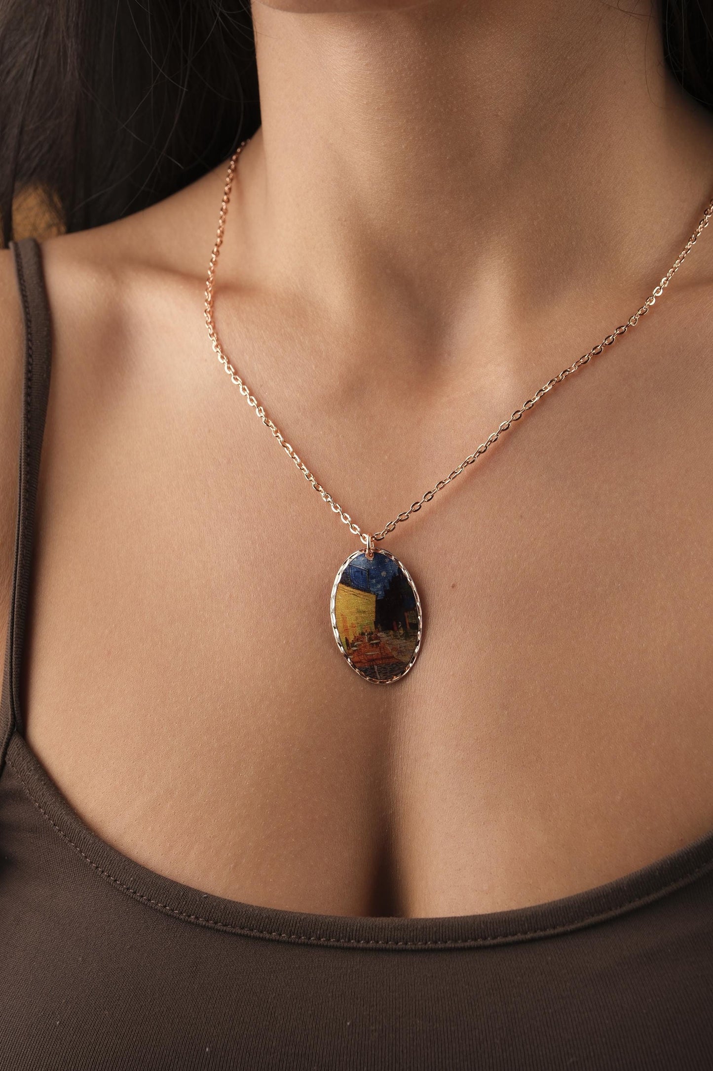Vincent van Gogh "Café Terrace at Night" Necklace in Pure Copper, Artistic Pendant, Handmade Antique Looking Vintage Style Gift, Artistic