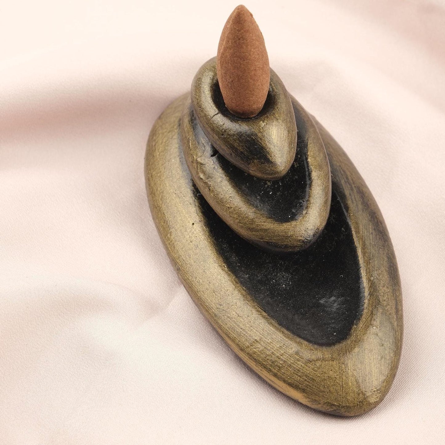 3 Stone Backflow Incense Burner in Brown, Aromatherapy Ash Lid for Meditation & Yoga Lovers, Incense Holder in Stone Design, Smoke Waterfall