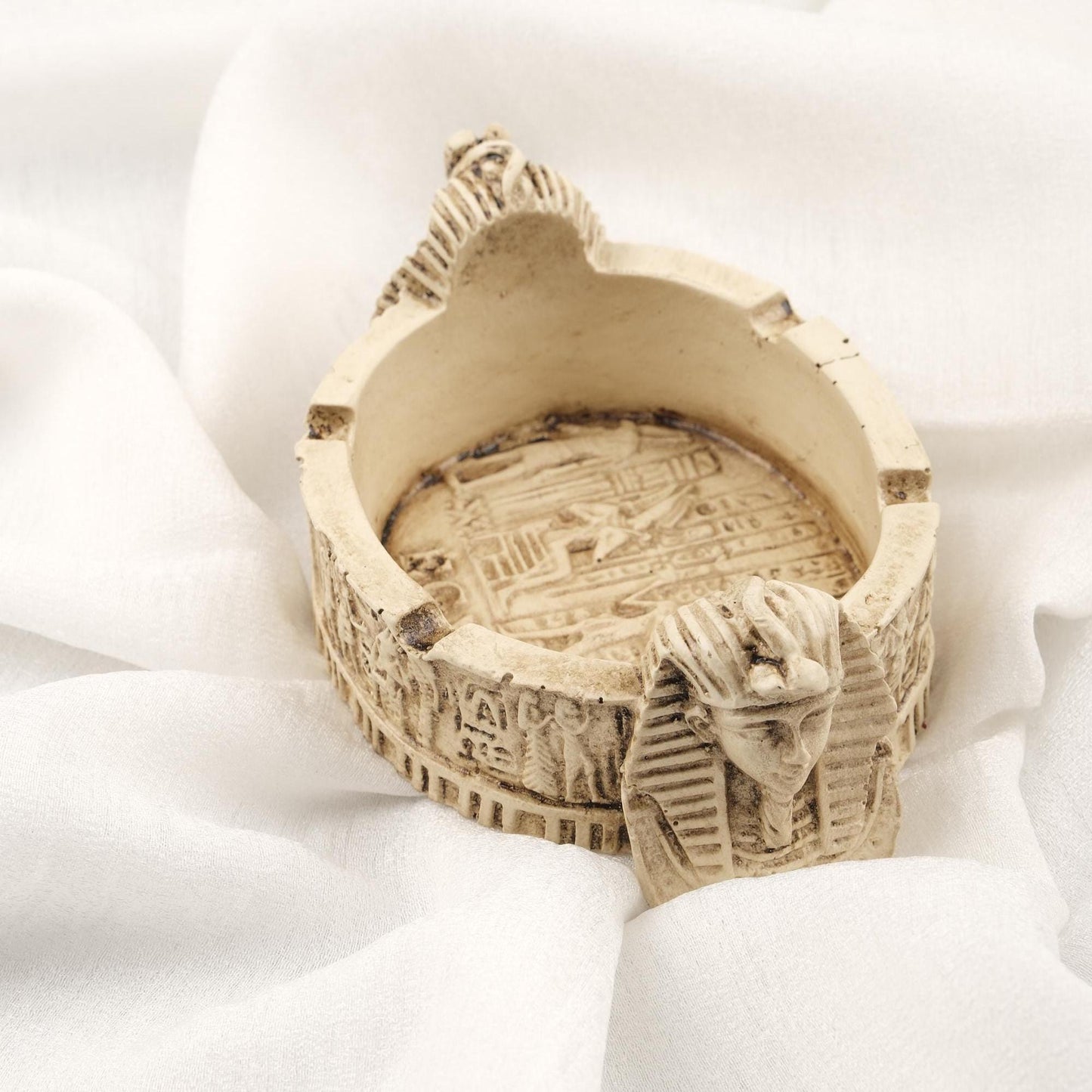 Pharaoh Ashtray | White , Vintage Egyptian Style Spiritual and Meditative Style Mythic Smoking Accessories 10x15cm Handmade HEAVY ITEM 1LBS