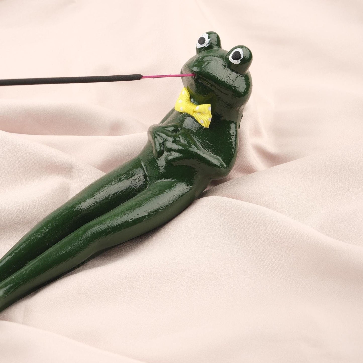 Exotic Green Resting Frog Incense Stick Holder, Unique Meditation Accessories | Authentic Decor, Free Incense Stick Included