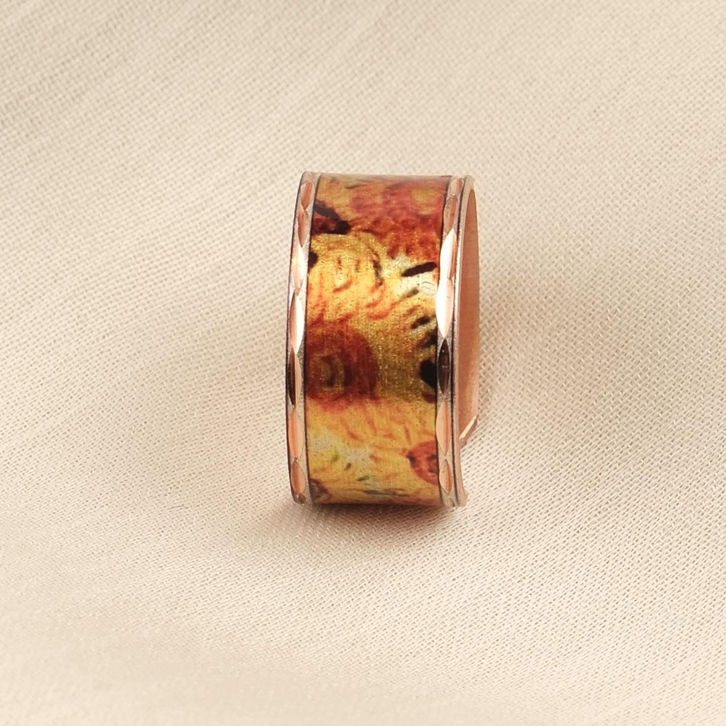 Vincent van Gogh “Vase with Fifteen Sunflowers” Ring in Pure Copper, Adjustable Artistic Design, Handmade Antique Looking Vintage Style Gift