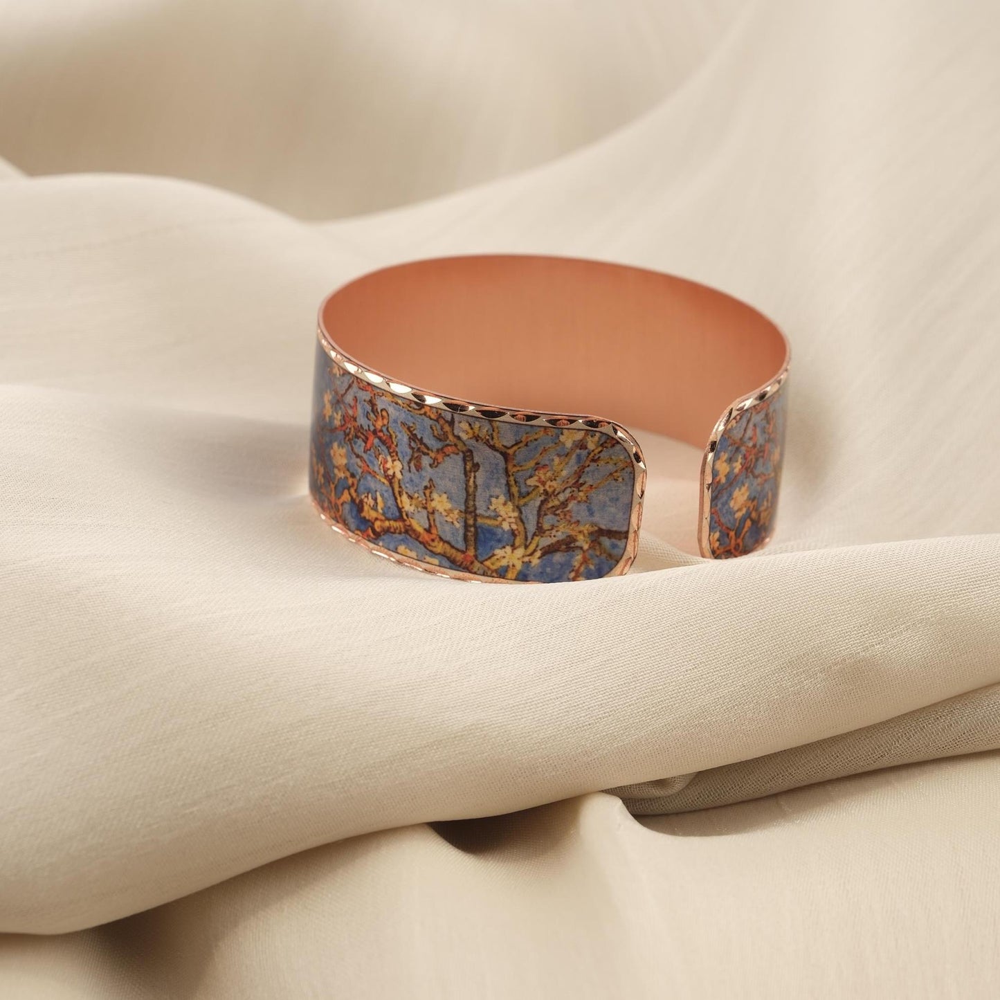 Vincent Van Gogh "Almond Blossoms" Bracelet in Pure Copper, Artistic Adjustable Art Bangle | Antique Looking Vintage Style Inspired Gift