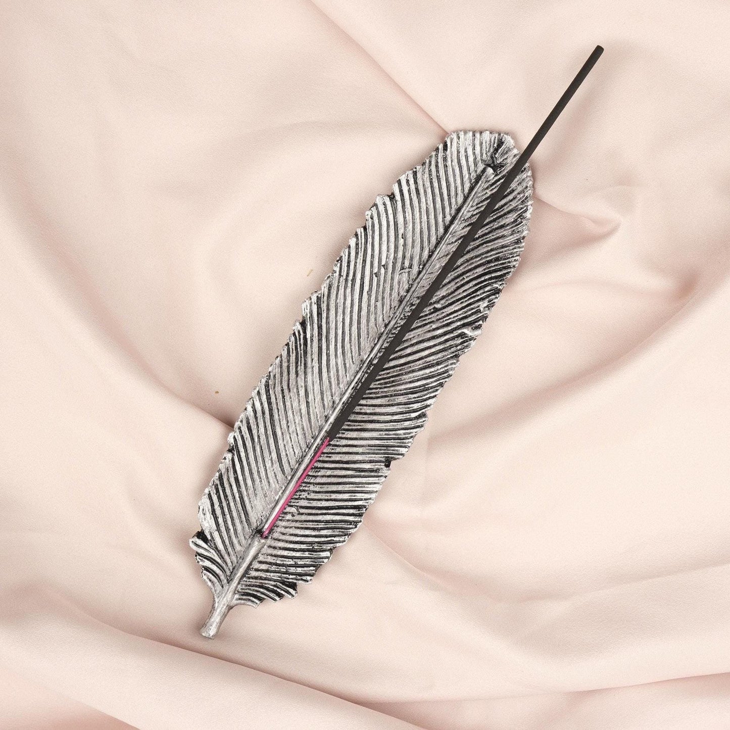 Silver Feather Incense Stick Holder, Aromatherapy Accessories for Meditation Lovers, Unique Yoga Gift | Smoke Lid & Incense Stick Burner