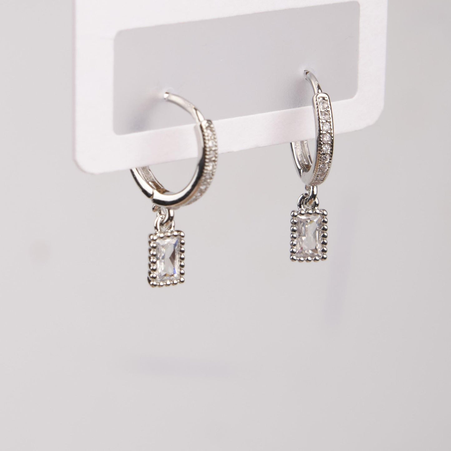 Silver Minimal Emerald Hoop Earrings For Women, Elegant Timeless Style, Hypoallergenic Jewelry In Brass
