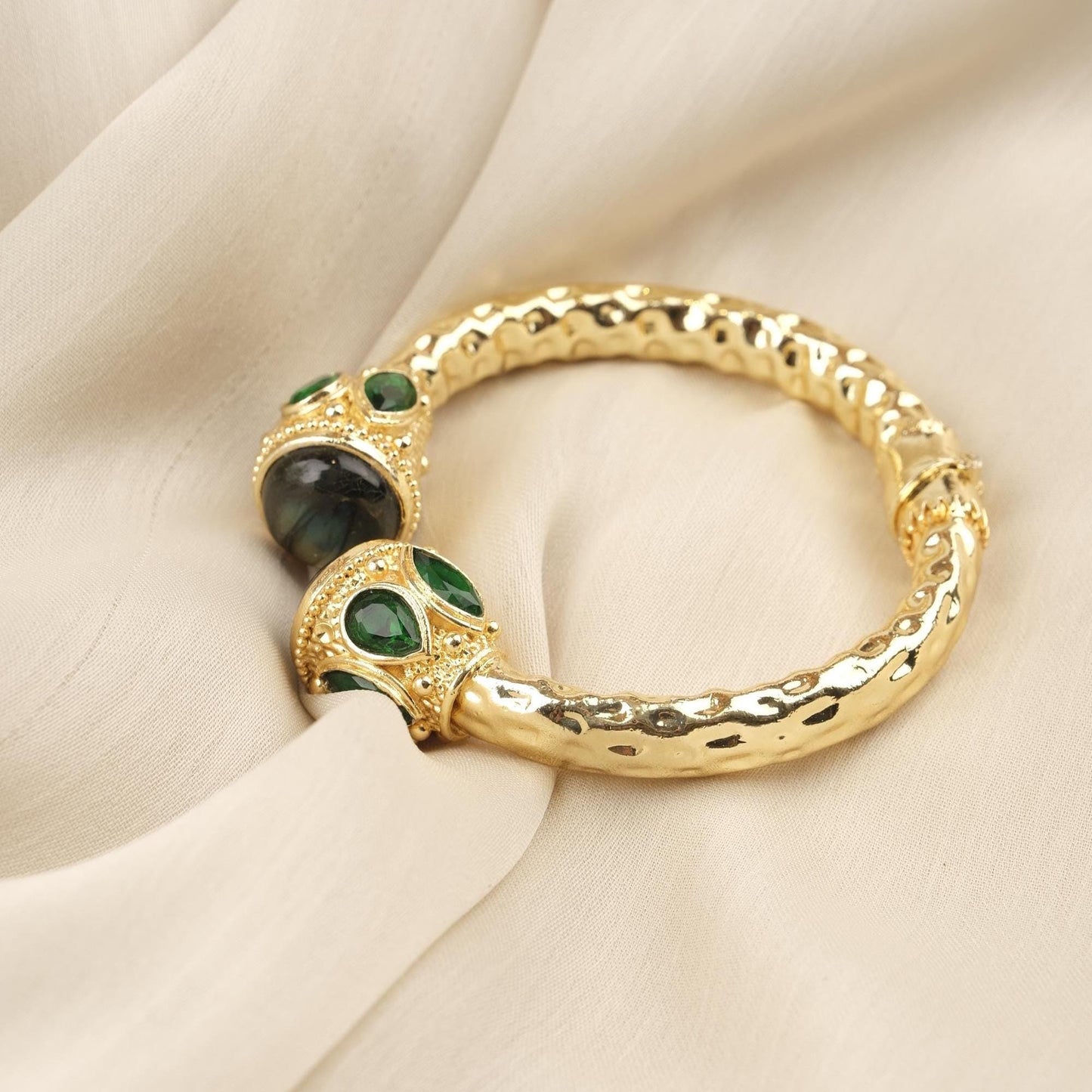 Stone of Leadership & Protection Handmade Historical Malachite Bangle, Antique Looking and Vintage Style Gold Plated Statement Bracelet Gift