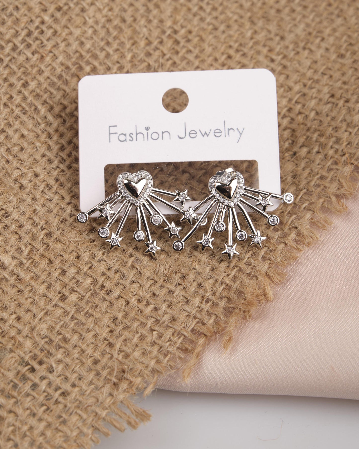 Silver Heart And Star Arrow Earrings, Sparkling Love-Inspired Hoops For Women, Timeless Brass Jewelry For Every Season