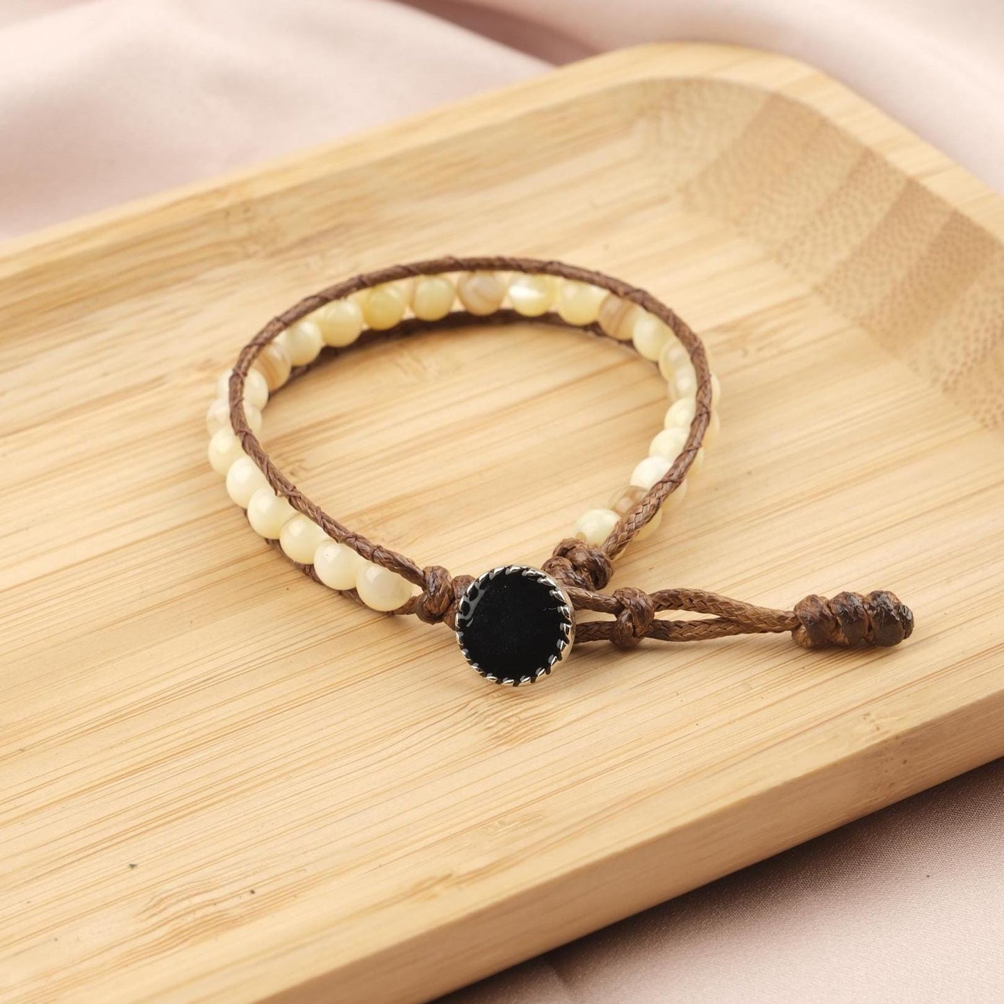 Stone of Warmth, Yellow Jasper & Hematite Beaded Leather Bracelet for Men, Cream Crystal Wristband Gift, Earthy Boho Jewelry, 21cm / 8.26in