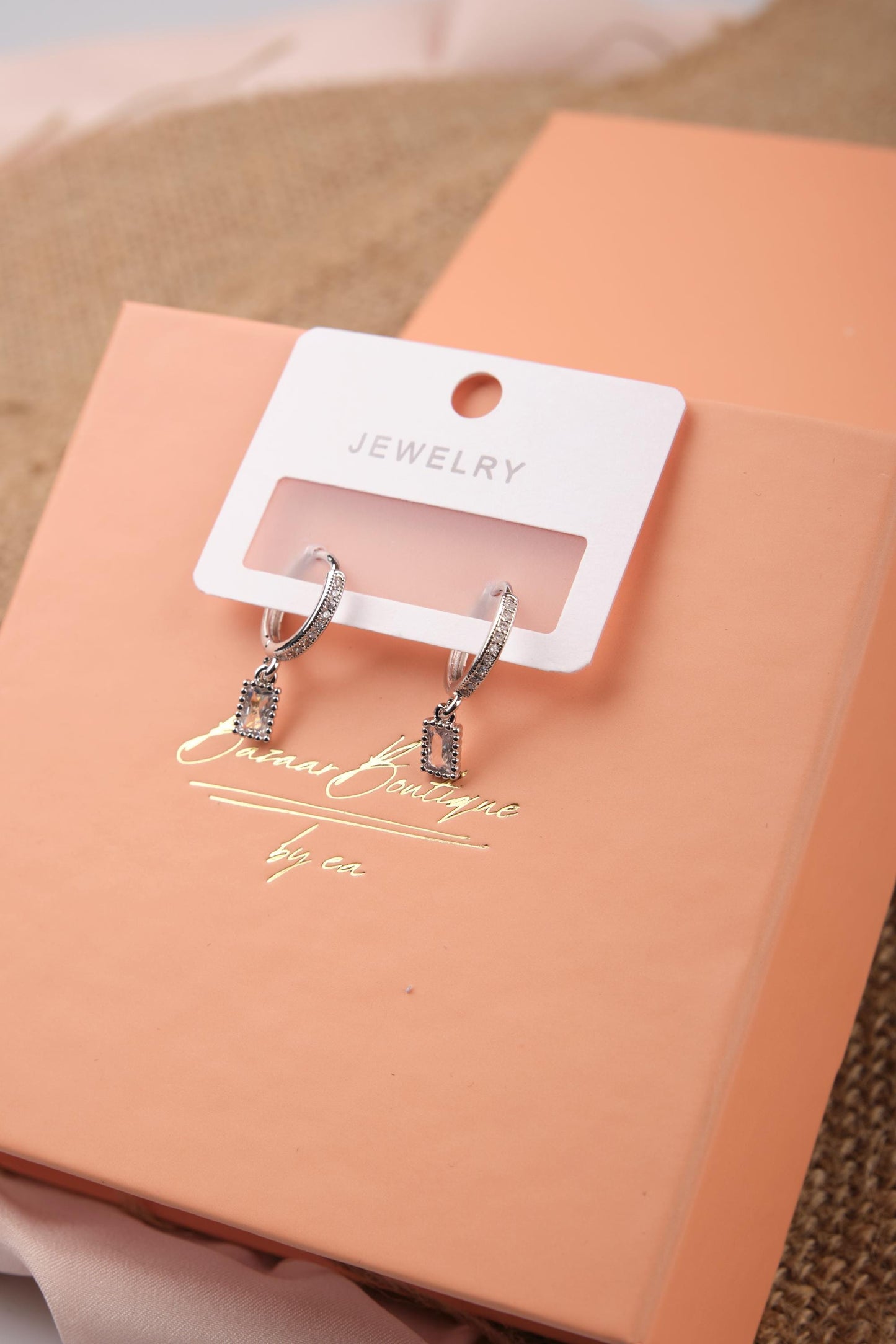 Silver Minimal Emerald Hoop Earrings For Women, Elegant Timeless Style, Hypoallergenic Jewelry In Brass