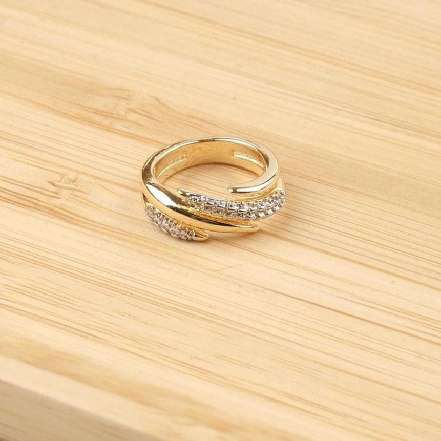 Minimal Diamond Baguette Ring for Little Finger Design, Hypoallergenic Dainty Stackable Chic Gold Plated Jewelry Gift for Women, Elegant