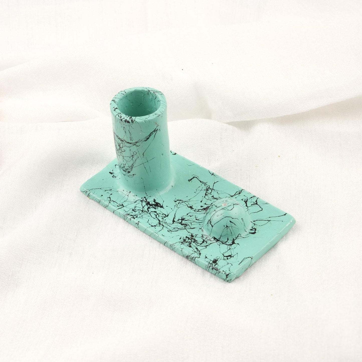 Gray And Black Epoxy Marble Design Palo Santo Holder | Ash Catcher Plate For Cleansing Or Smudge | 13x7x8cm