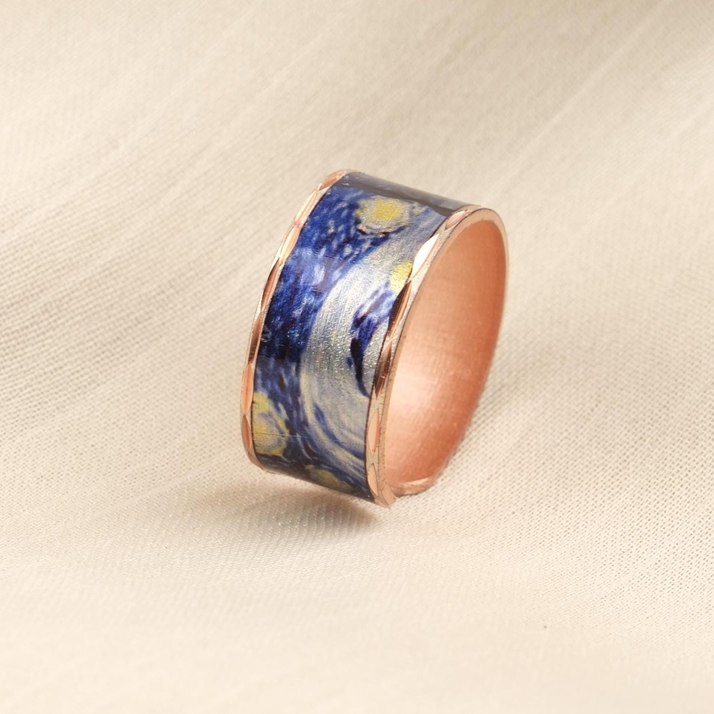 Vincent van Gogh “The Starry Night” Ring in Pure Copper, Adjustable Artistic Design | Handmade Antique Looking Vintage Style Statement Gift