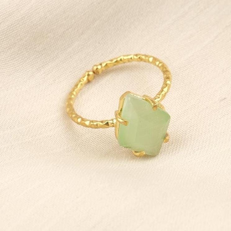 Handmade Diamond Ring, Drop Style Antique Looking And Vintage Style Gold Plated Adjustable , Green Gemstone Elegant Artisan Crafted Ring