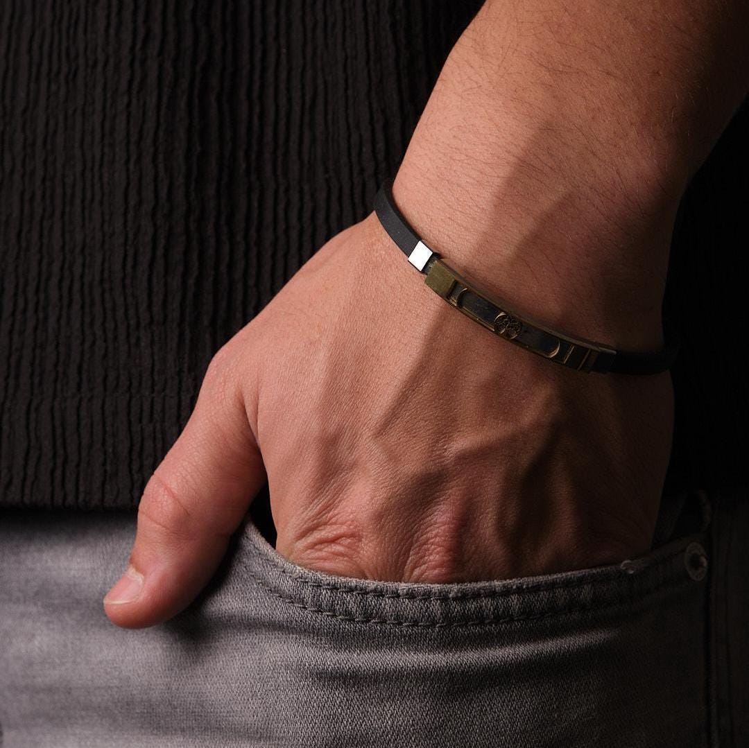 Gold Finish Tree Design Bracelet for Men, Stainless Steel | Strong Wristwear | Masculine and Sleek Jewelry Gift for Everyday or Formal Looks