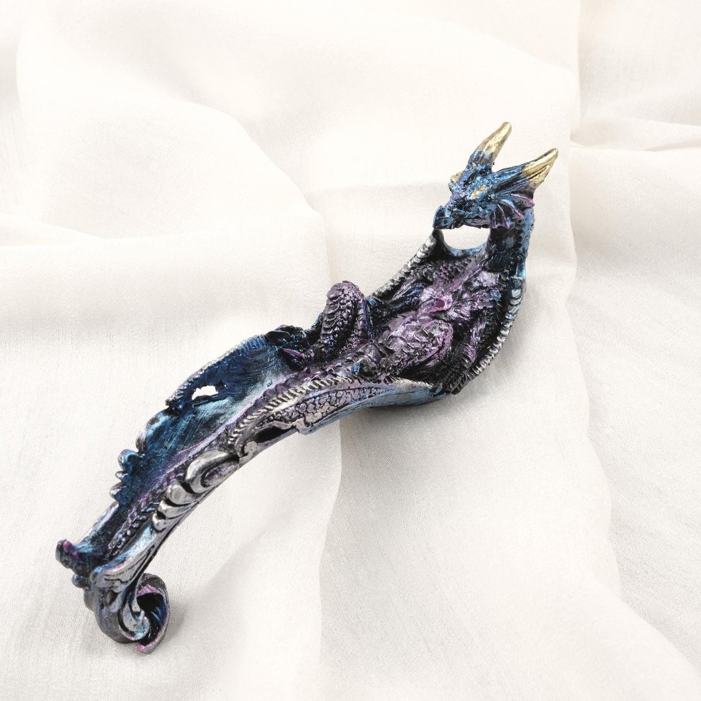 Blue Resting Dragon Incense Stick Holder | Feng Shui Aromatherapy Tray For Smudge Or Meditation | 20x5x6cm Positive Energy and Meditation