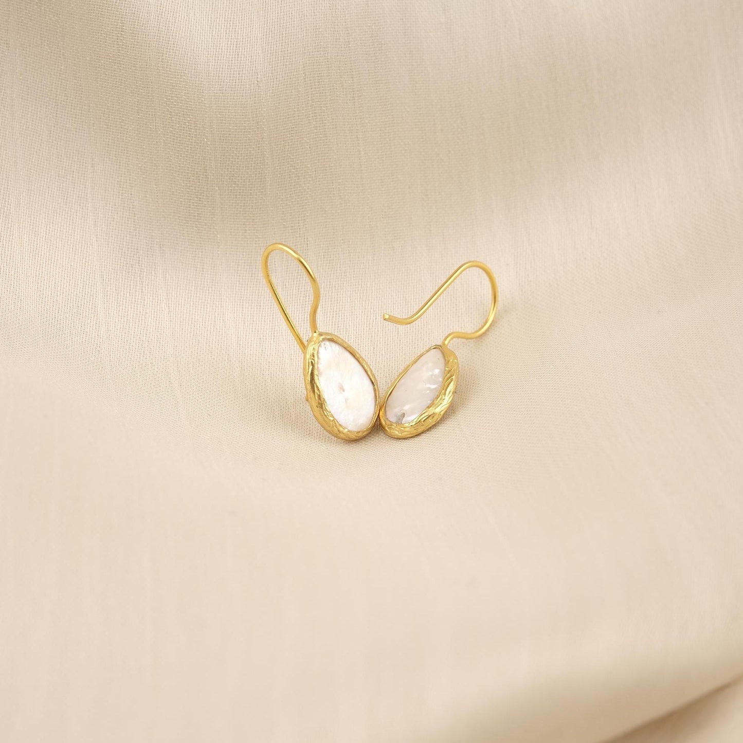 Handmade Classic Dangle Earrings with Genuine Freshwater Pearl, Gold Plated Teardrop Frame, Elegant Minimalist Everyday Jewelry Gift Idea