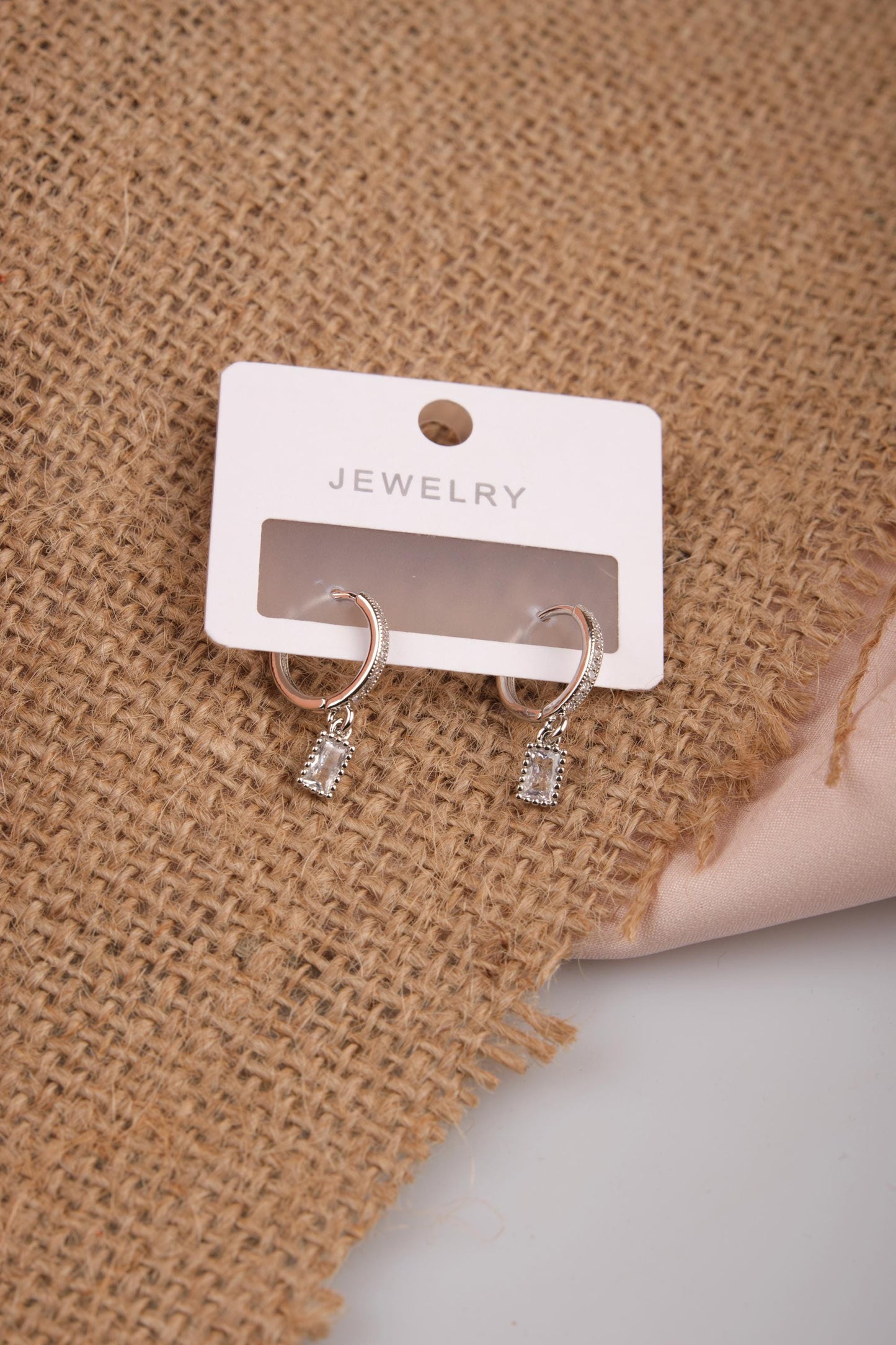 Silver Minimal Emerald Hoop Earrings For Women, Elegant Timeless Style, Hypoallergenic Jewelry In Brass