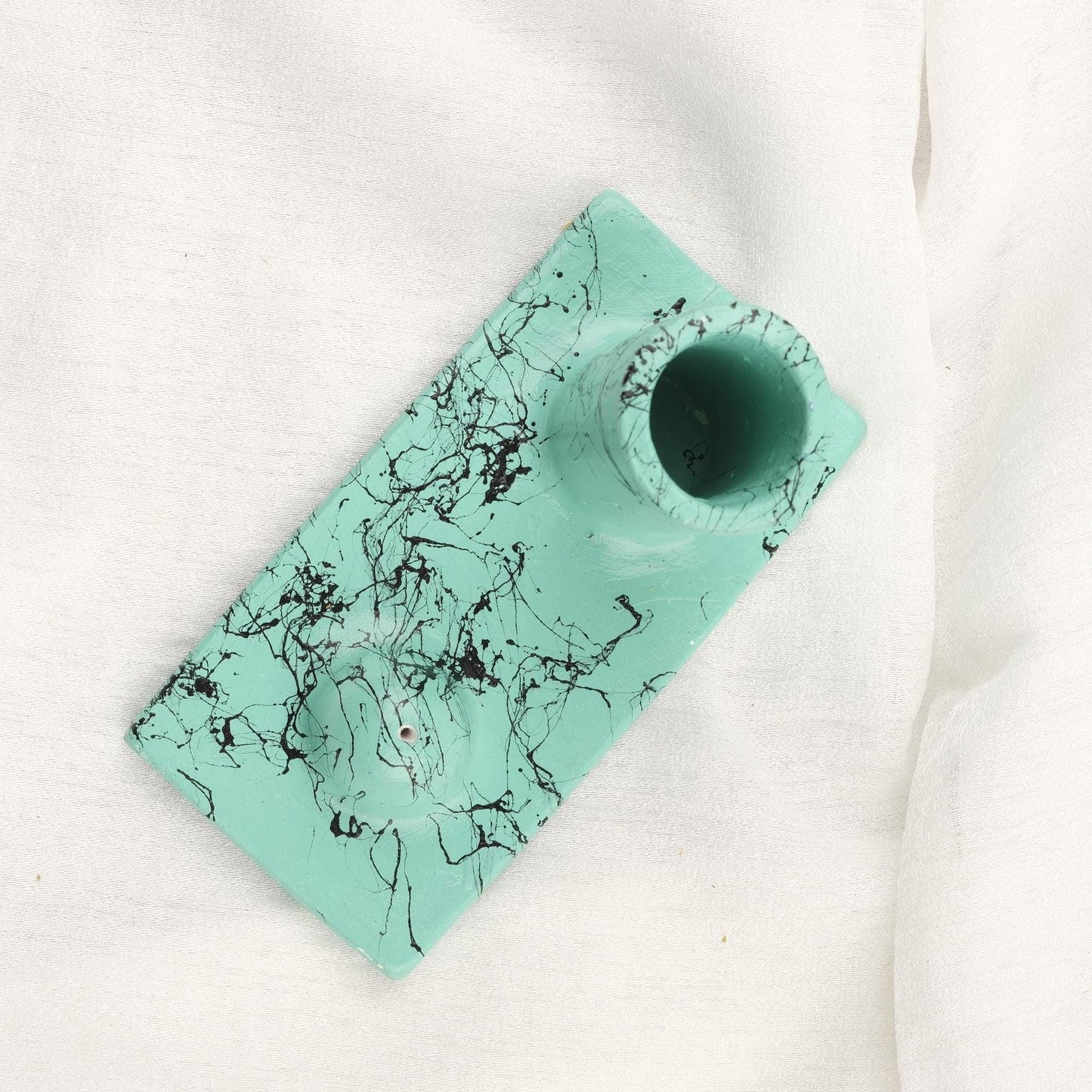Gray And Black Epoxy Marble Design Palo Santo Holder | Ash Catcher Plate For Cleansing Or Smudge | 13x7x8cm