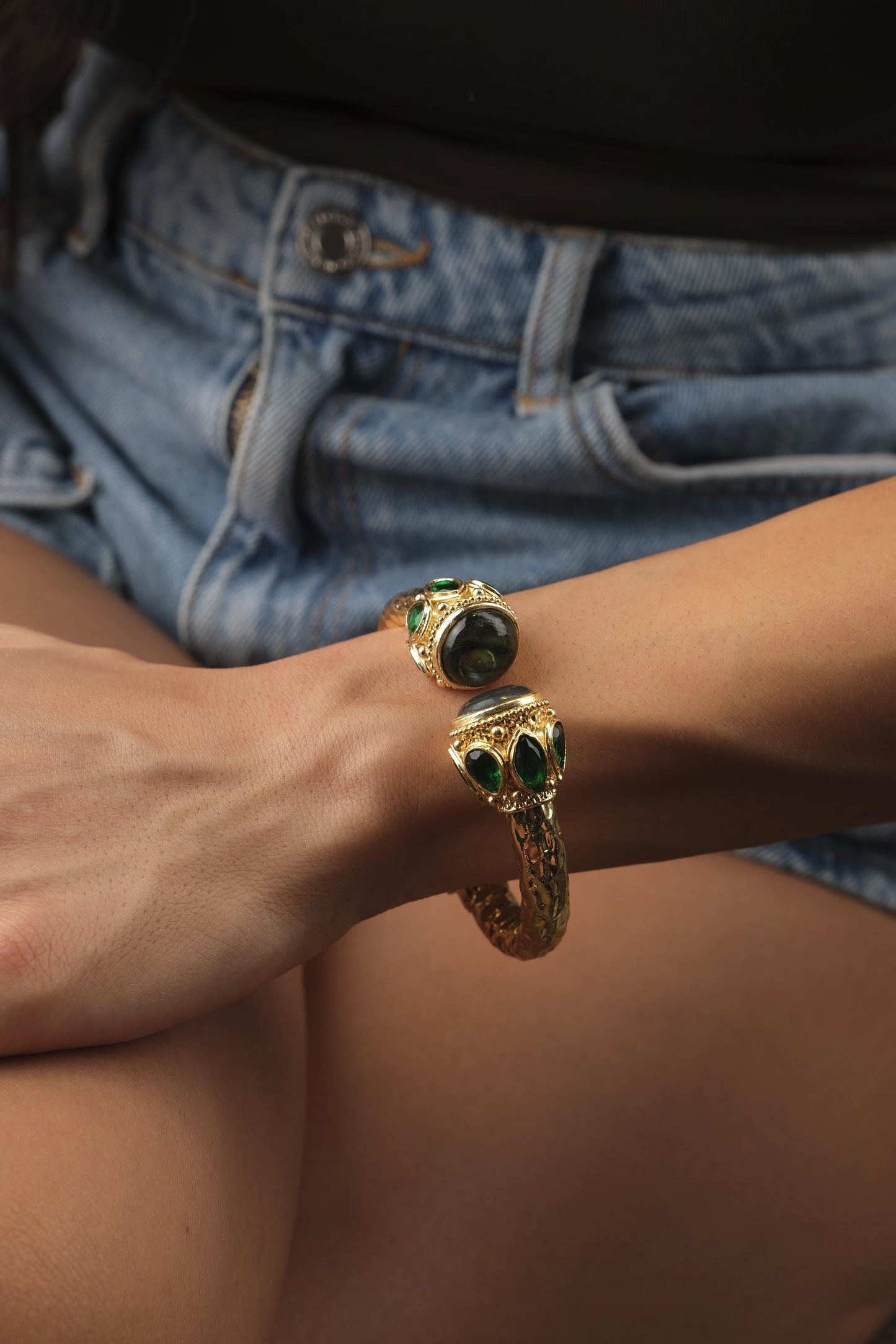 Stone of Leadership & Protection Handmade Historical Malachite Bangle, Antique Looking and Vintage Style Gold Plated Statement Bracelet Gift