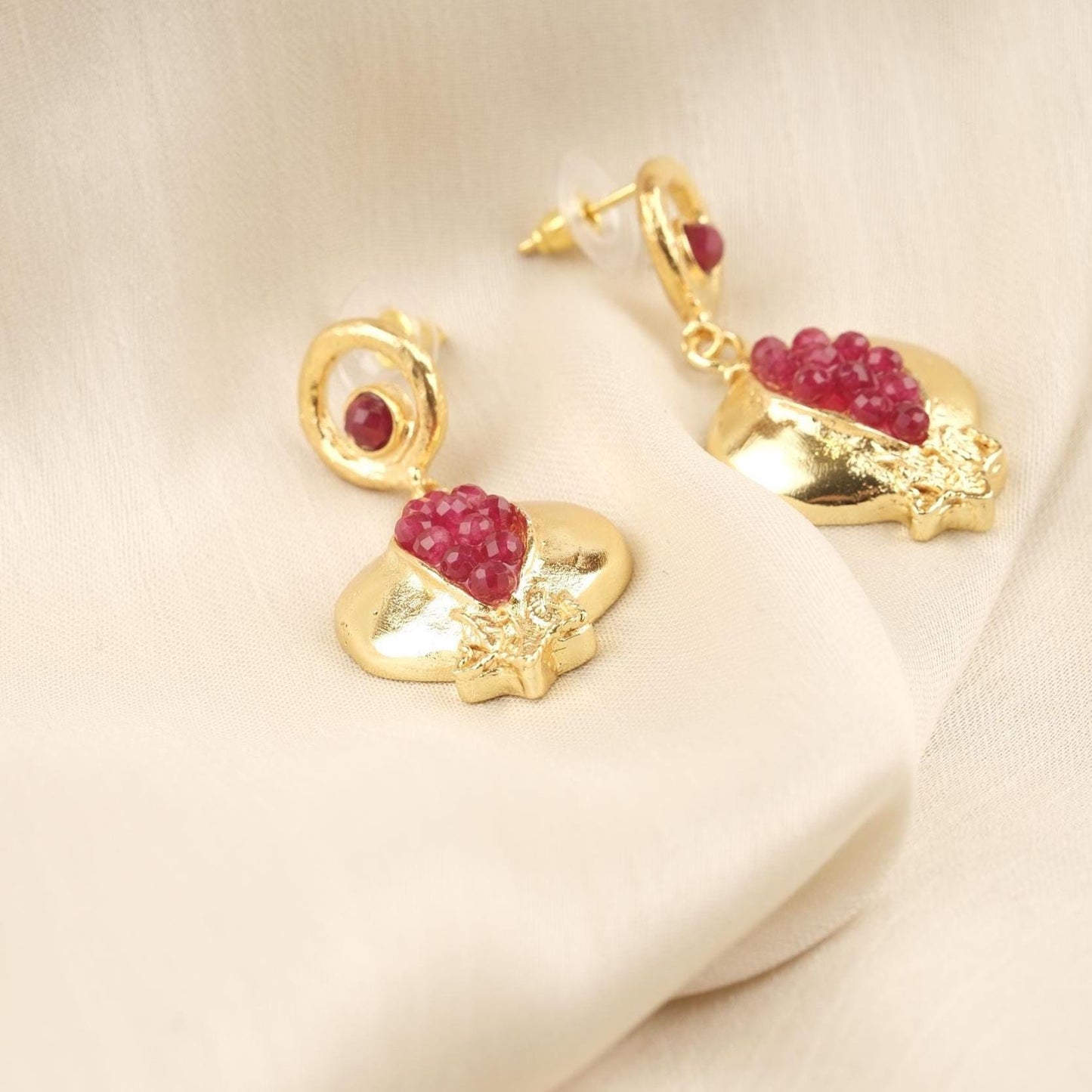 Handmade Genuine Jade Pomegranate Earrings , March Birthstone, Exotic Studs, Elegant And Artistic Statement Jewelry Design Gift