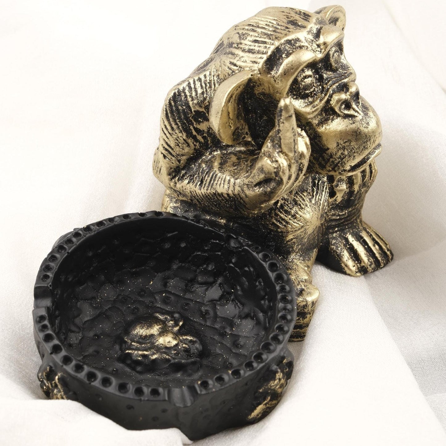 Gold Big Middle Finger Monkey Ashtray | Funky Smoking Accessories Gift, Cool Portable Ashtray – 15x9cm Handmade HEAVY ITEM 1LBS