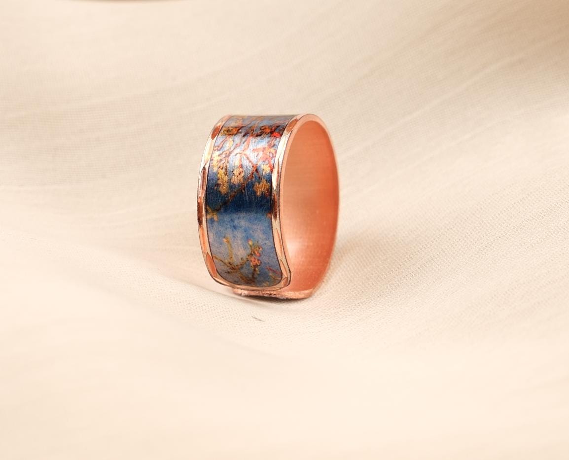 Vincent van Gogh “Almond Blossoms” Ring in Pure Copper, Adjustable Artistic Design | Handmade Antique Looking Vintage Style Statement Piece