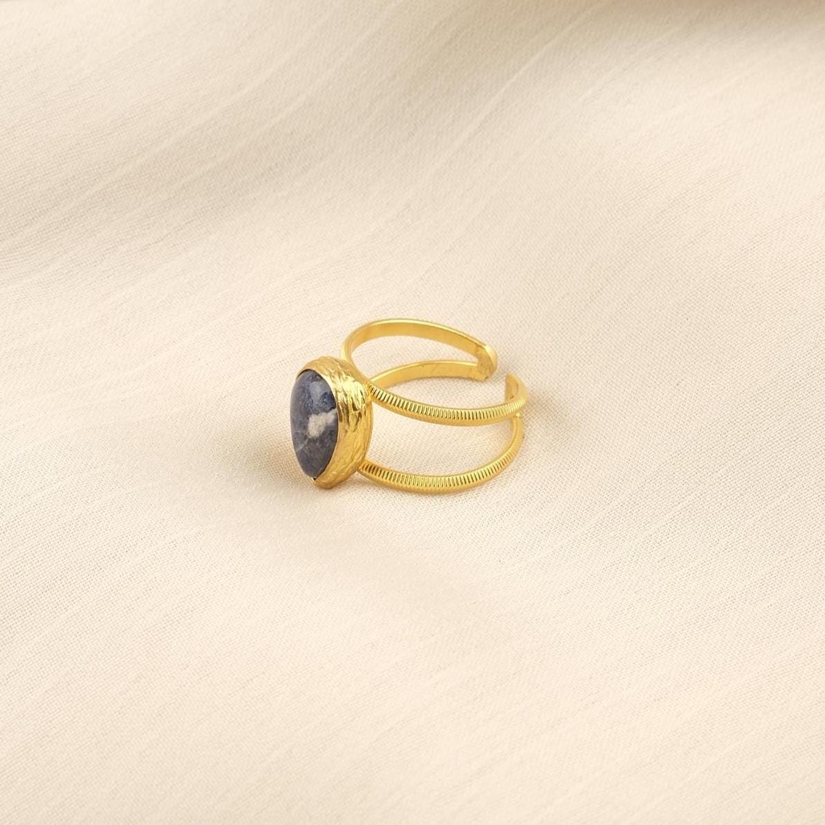 Stone of Wisdom & Logic | Handmade Sodalite Ring, Antique Looking And Vintage Style Adjustable Ring, Gemstone Artistic Diamond Ring Gift
