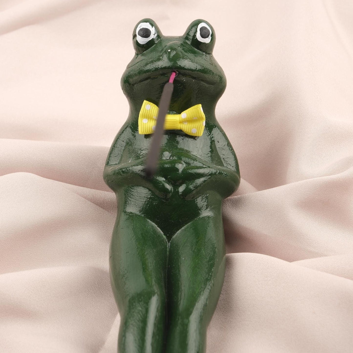 Exotic Green Resting Frog Incense Stick Holder, Unique Meditation Accessories | Authentic Decor, Free Incense Stick Included