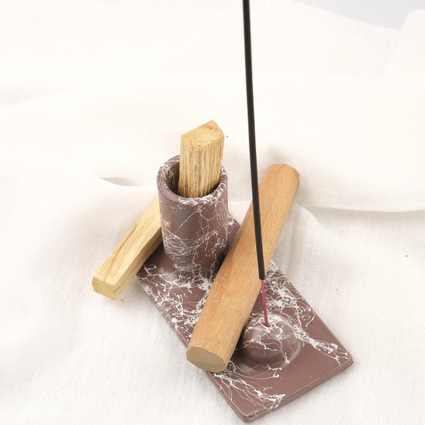 Marble Paint Palo Santo and Incense Stick Holder, Fit for Sandal, Meditation Gift for Spiritual People, Yoga Lovers Decoration 13x7x8cm