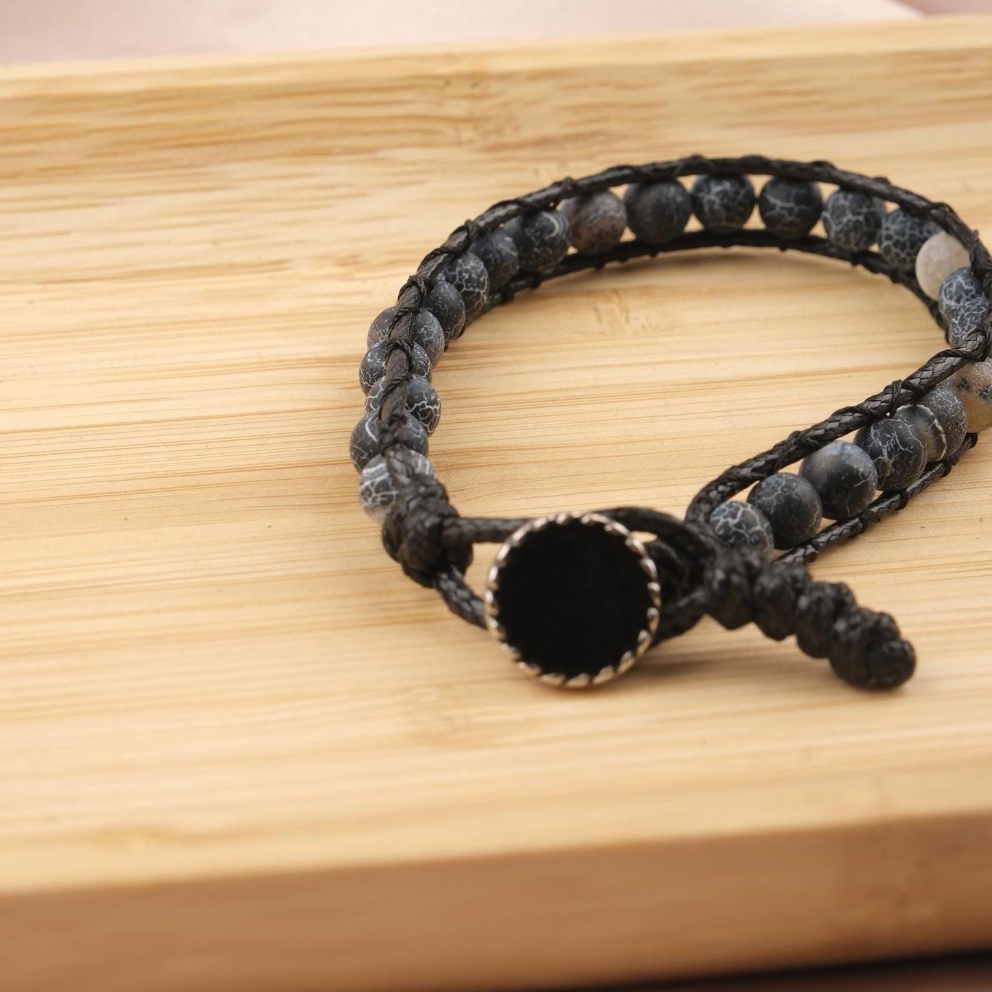 Stone of Clarity, Amethyst & Leather Bracelet for Men, Purple Crystal Bracelet Gift with Hematite, Stylish Wristband, 21cm / 8.26in