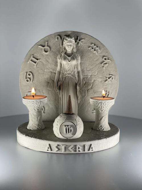 Handcrafted Asteria Incense Burner with Twin Candle Holders, Zodiac Concrete Design, Mystical Spiritual Decor for Meditation and Balance