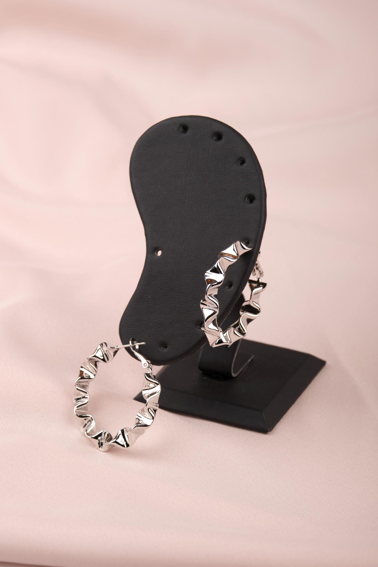 Silver Sculpted Art Hoop Earrings, Bold And Unique Hypoallergenic Jewelry For Women, Inspired By Movement, Made In Brass