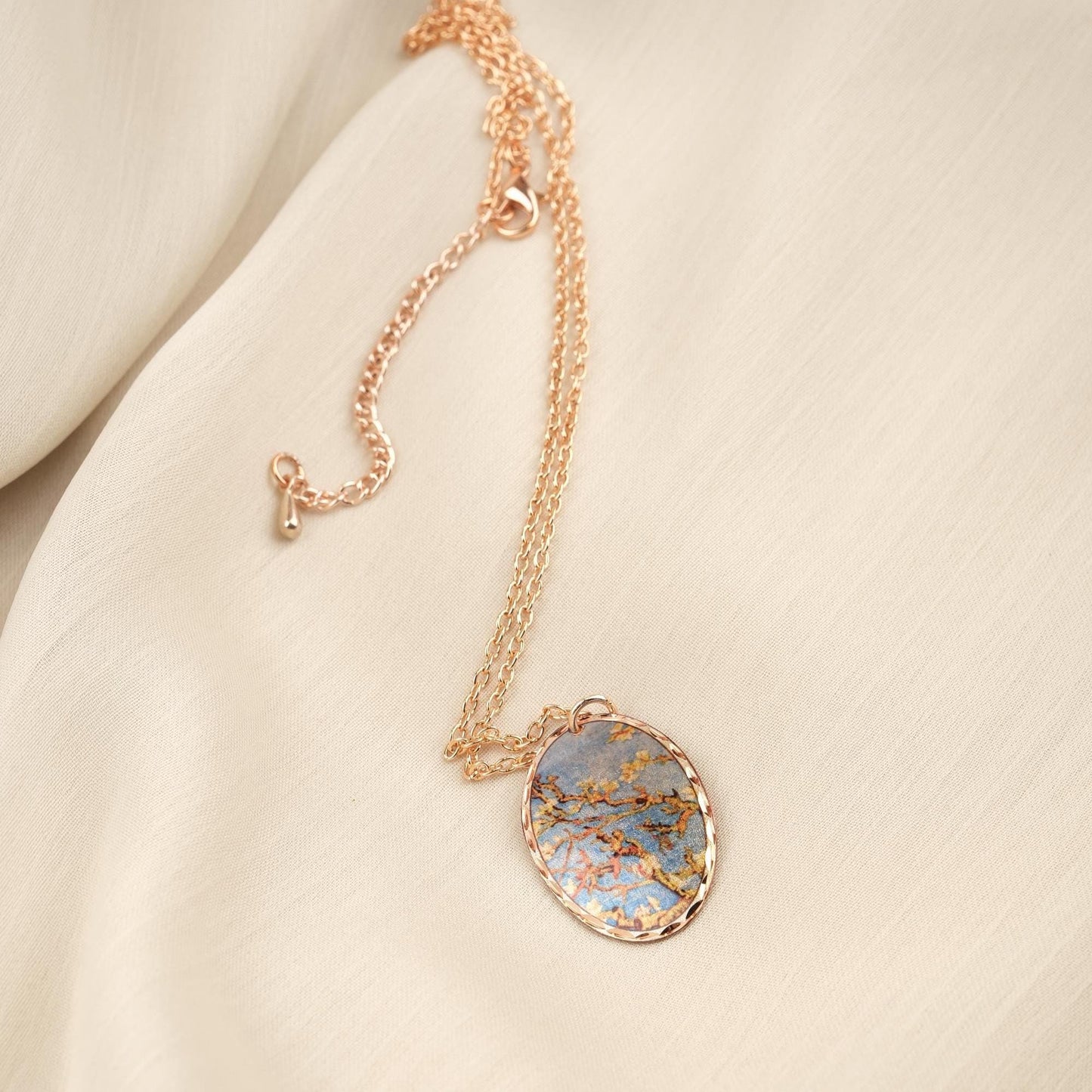 Vincent van Gogh "Almond Blossoms" Necklace in Pure Copper, Artistic Pendant & Adjustable Chain, Handmade Antique Looking Vintage Style Gift