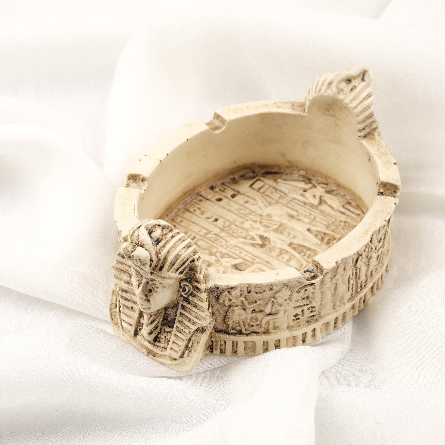 Pharaoh Ashtray | White , Vintage Egyptian Style Spiritual and Meditative Style Mythic Smoking Accessories 10x15cm Handmade HEAVY ITEM 1LBS
