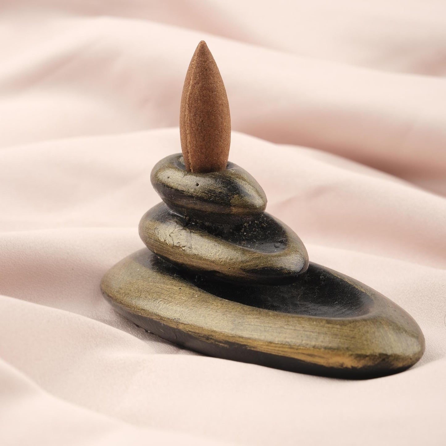 3 Stone Backflow Incense Burner in Brown, Aromatherapy Ash Lid for Meditation & Yoga Lovers, Incense Holder in Stone Design, Smoke Waterfall