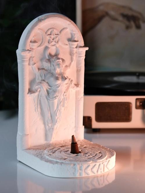 Handcrafted Hecate Cone Incense Burner, Triple Moon Goddess Altar Decor, & Ritual Mythical Tool for Meditation and Spiritual Awareness