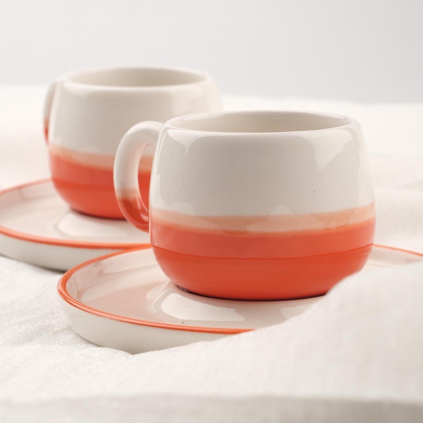 Buy1 Get1 Espresso Cup With Plate Set | 4 Pcs Orange & Unique Ceramic Espresso Coffee Gift Set | 6x6x5cm , Authentic Gift for Coffee Lovers