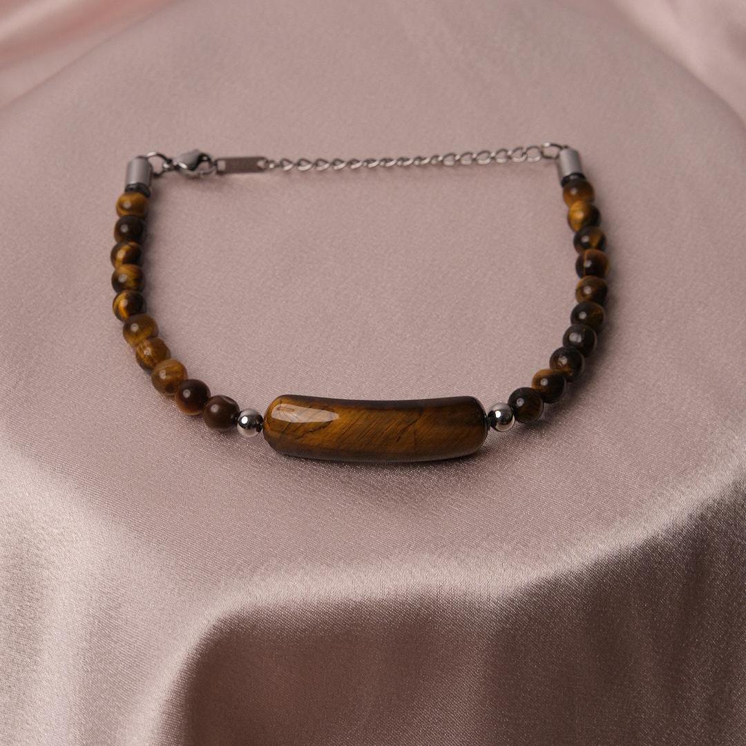 Brown and Classic Adjustable Gemstone Bracelet for Men, Chunky Chain Link | Rugged Modern Style | Masculine Jewelry Gift for Boyfriend