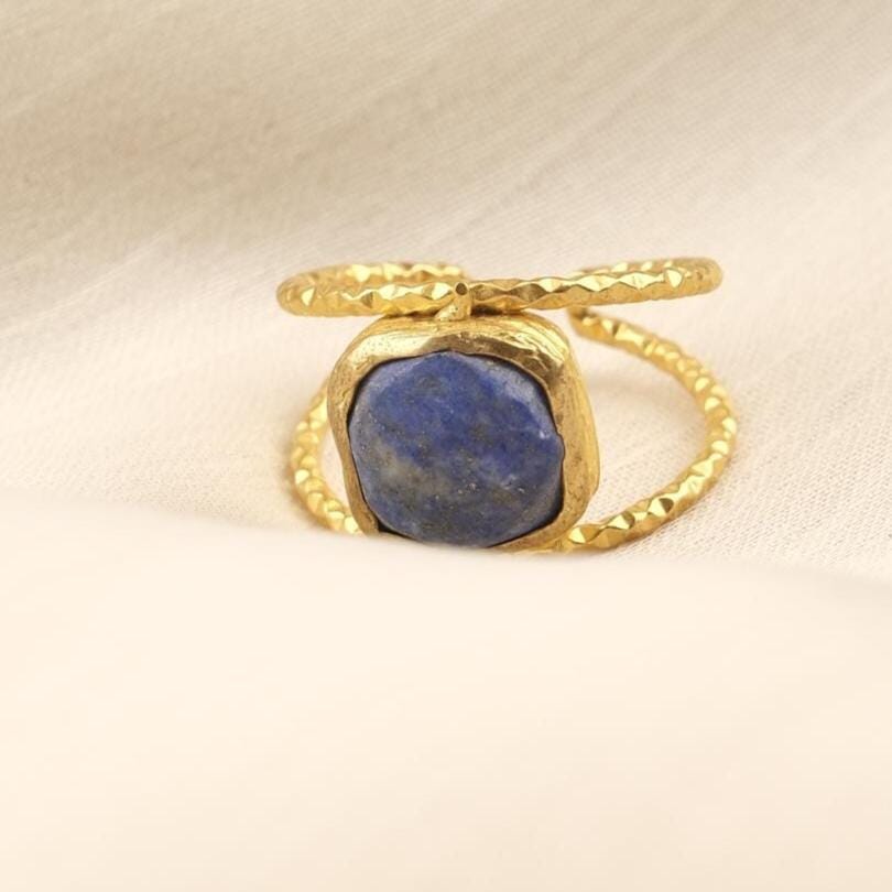 Stone of Mind & Authenticity | Handmade Sodalite Ring, Antique Looking And Vintage Style Adjustable Ring,Gemstone Artistic Diamond Ring Gift