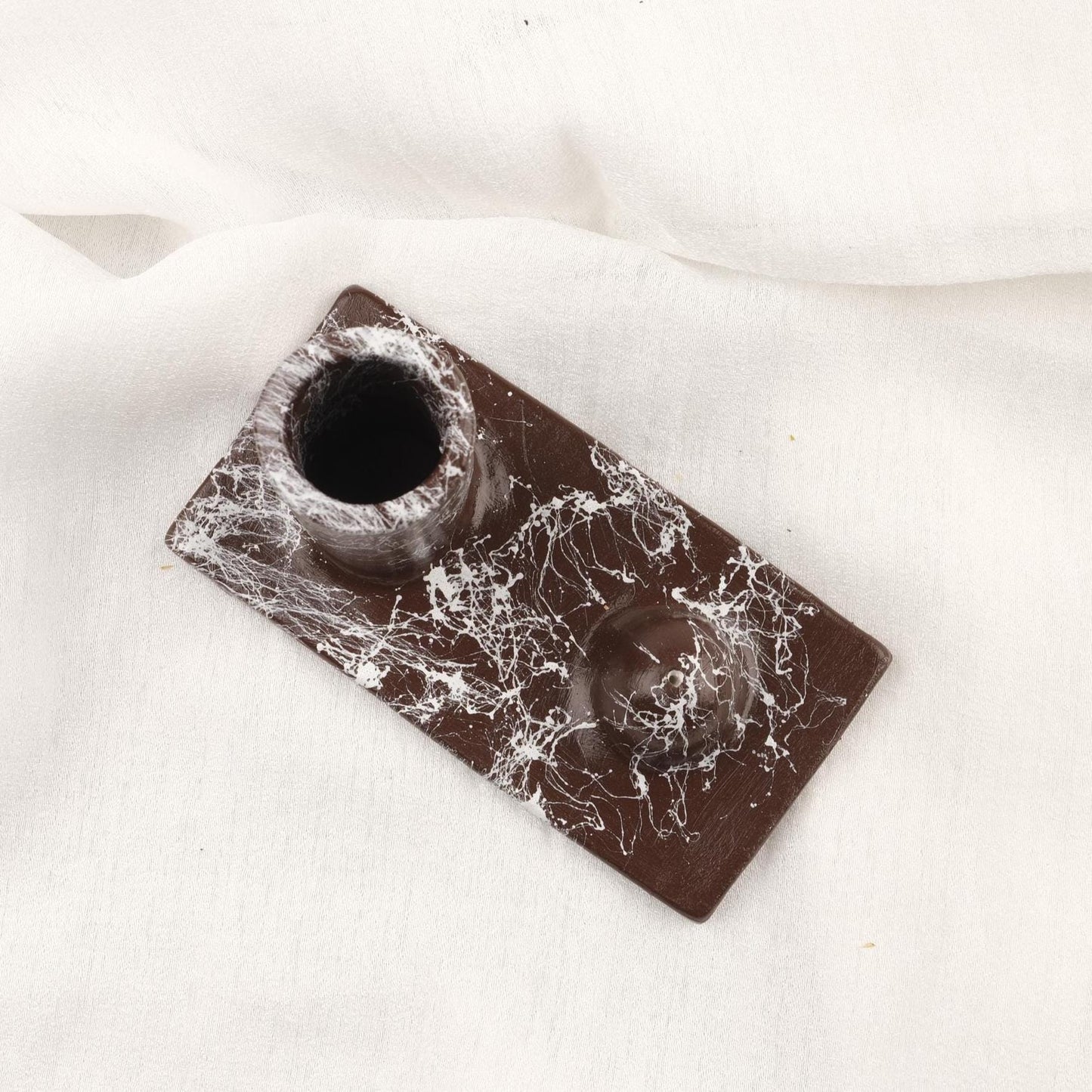 Brown And White Epoxy Marble Design Palo Santo Holder | Spiritual Tray For Energy Or Aromatherapy | 13x7x8cm Meditation Ash Catcher Gift