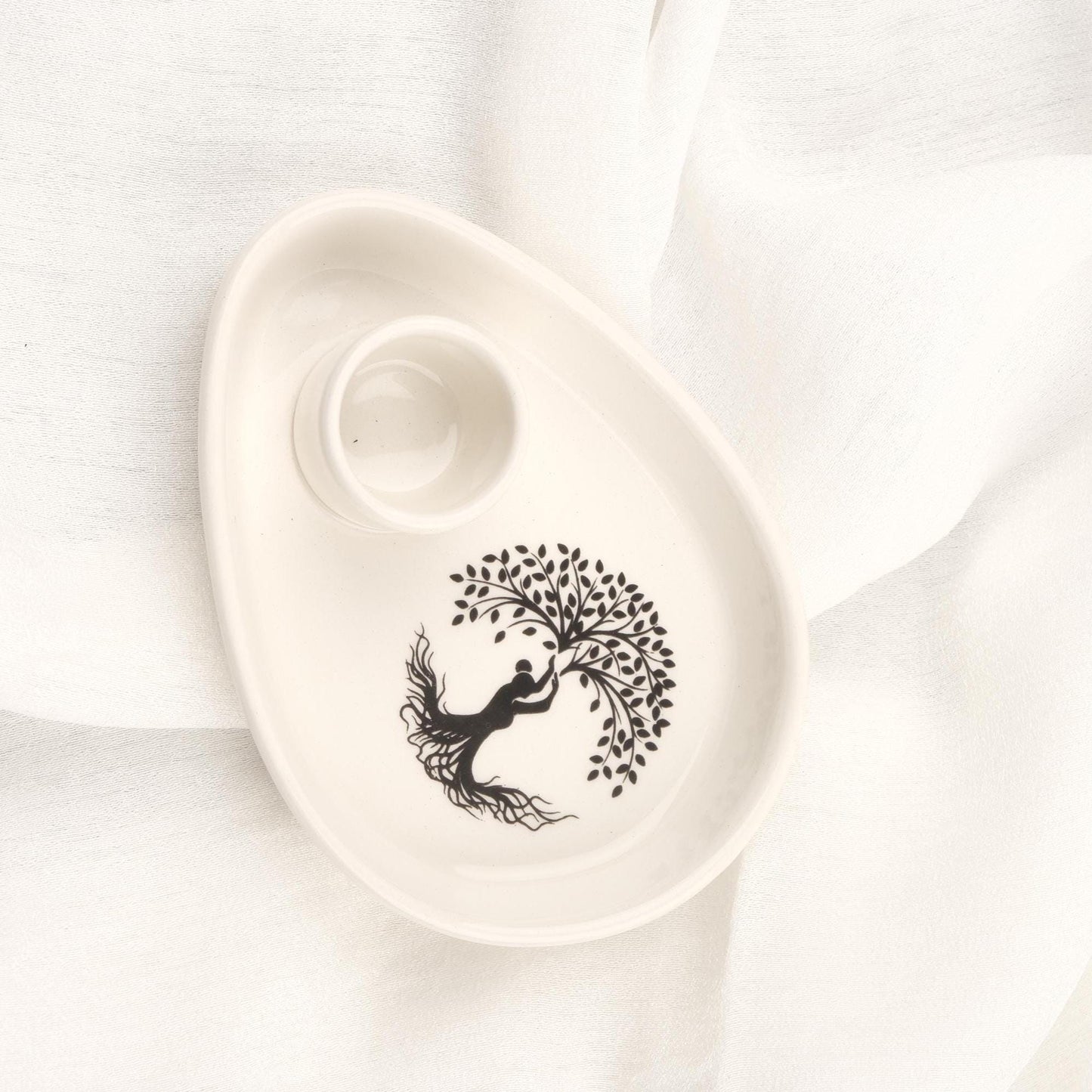White Roots And Branches Palo Santo Holder, Ash Catcher For Smudge, Incense Or Cleansing | Ceramic | 14x10x4cm , Meditation Ash Lid