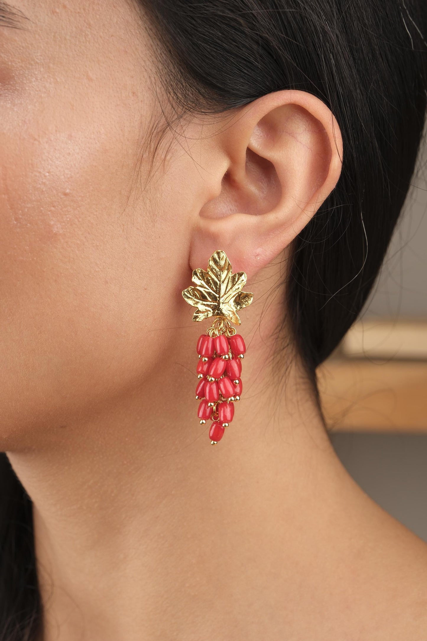 Handmade Genuine Coral Grape Earrings , October Birthstone, Exotic Nature Inspired Studs, Elegant And Artistic Statement Jewelry Design Gift
