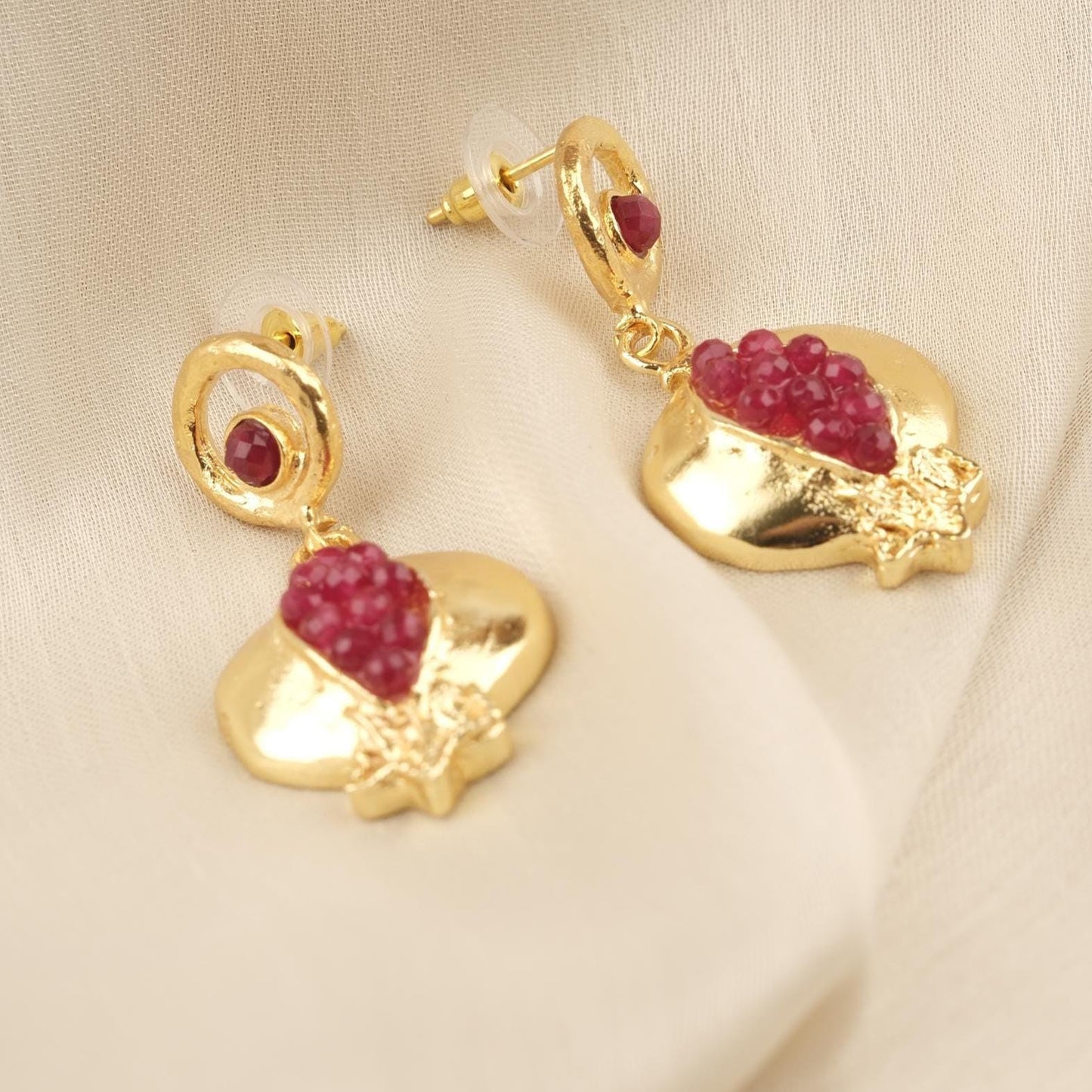 Handmade Genuine Jade Pomegranate Earrings , March Birthstone, Exotic Studs, Elegant And Artistic Statement Jewelry Design Gift
