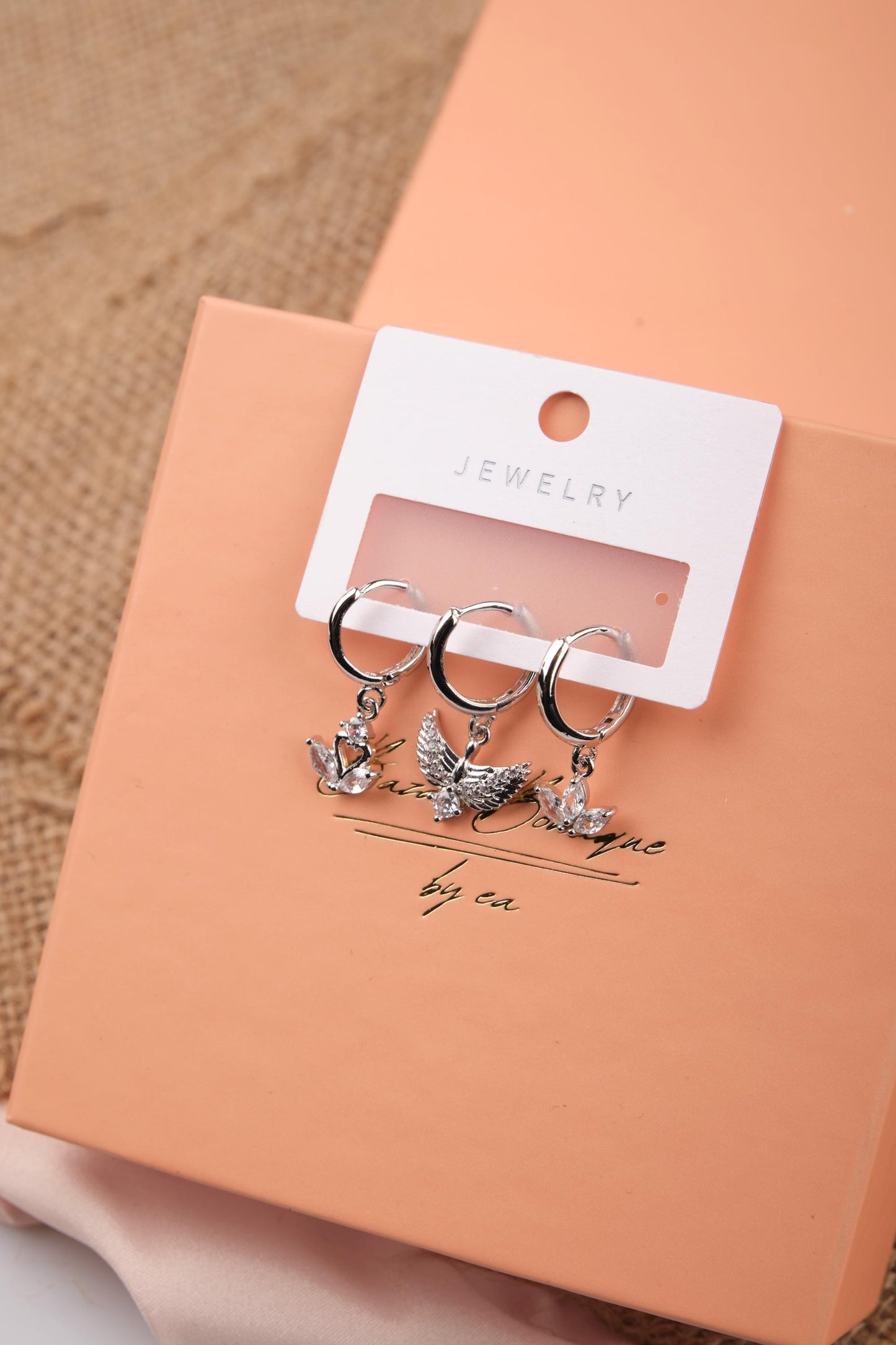 Silver Swan, Fairy And Blooming Flower Hoop Earrings, Spiritual Minimal Jewelry For Women, Hypoallergenic Brass Style