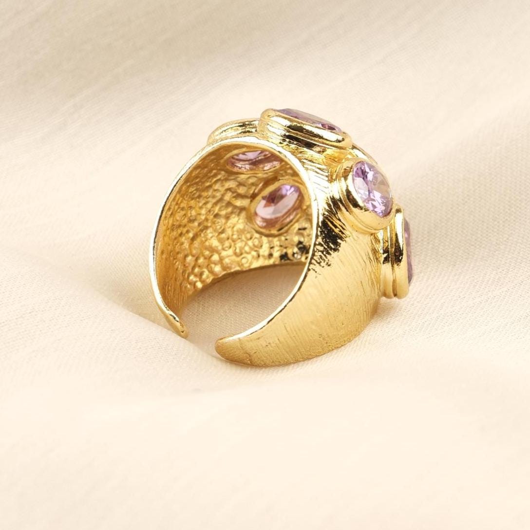 Handmade Ottoman Style Ring With Blue Gemstone Cluster, Antique Looking And Vintage Style Gold Plated Ring With Regal And Artistic Details