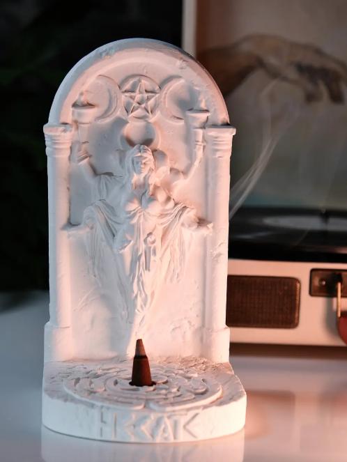 Handcrafted Hecate Cone Incense Burner, Triple Moon Goddess Altar Decor, & Ritual Mythical Tool for Meditation and Spiritual Awareness